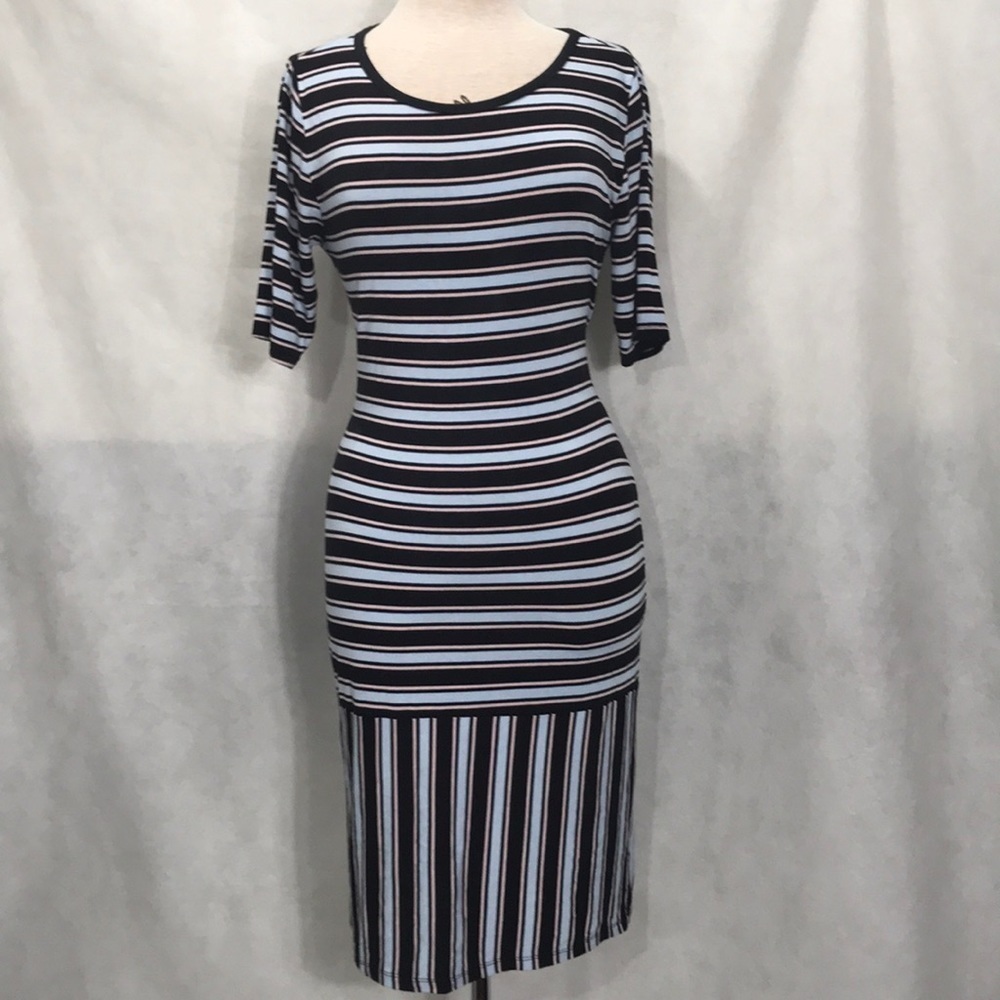 LulaRoe pastel striped body-con midi dress